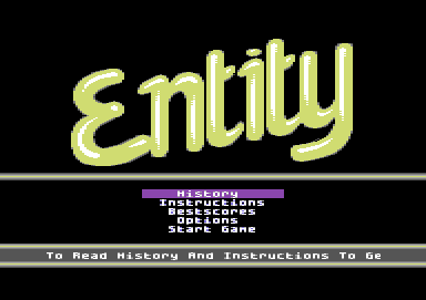 Entity (Commodore 64) screenshot: Main menu