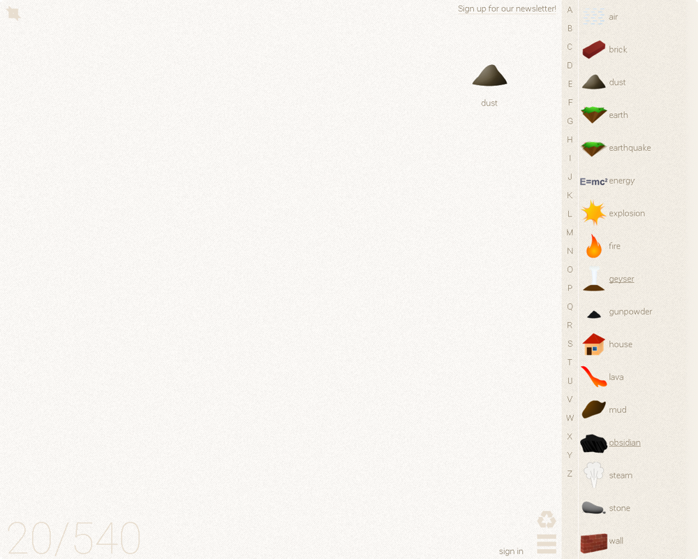 Little Alchemy (Browser) screenshot: That made dust