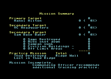 Thud Ridge: American Aces in 'Nam (Commodore 64) screenshot: Failure