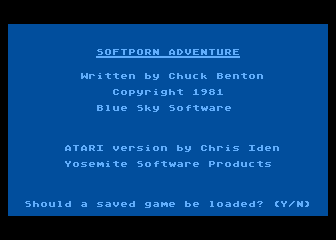Softporn Adventure (Atari 8-bit) screenshot: Title screen