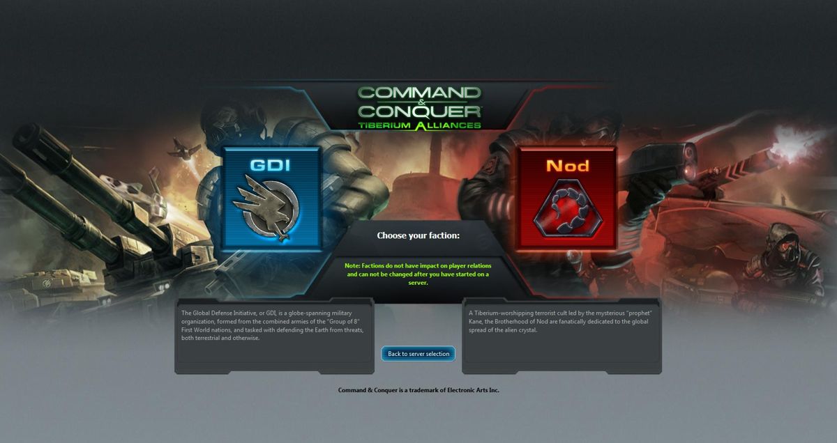 Command & Conquer: Tiberium Alliances (Browser) screenshot: Faction selection