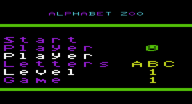 Alphabet Zoo (VIC-20) screenshot: Menu