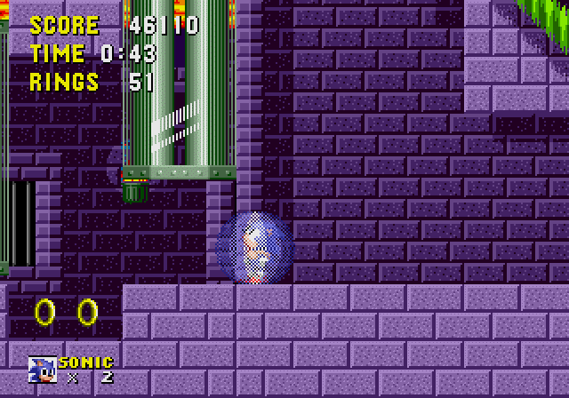 Sonic the Hedgehog (Genesis) screenshot: Wait for that pillar to rise...