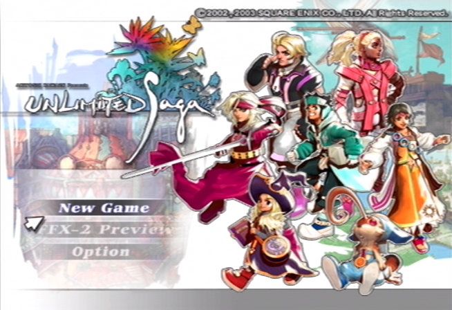 Unlimited Saga (PlayStation 2) screenshot: Title screen and character selection