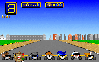 Wacky Wheels (DOS) screenshot: The race is about to start. (notice the lion)
