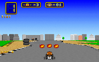 Wacky Wheels (DOS) screenshot: You can shoot fireballs or hedgehogs (!) once you've collected them.