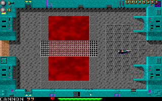 Operation Carnage (DOS) screenshot: The third level involves far more walkways over lava.