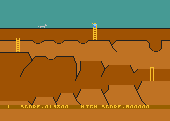Canyon Climber (Atari 8-bit) screenshot: You've reached the top! Watch out for that charging sheep, though...
