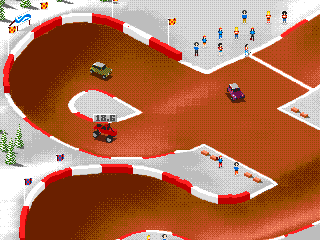 Super Skidmarks (Genesis) screenshot: A busy intersection on "Winter Series"
