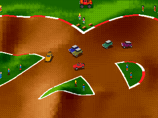 Super Skidmarks (Genesis) screenshot: An even busier crossroad in Rally