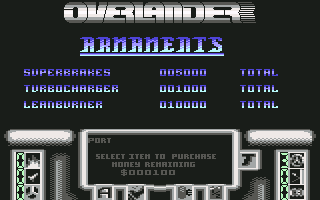 Overlander (Commodore 64) screenshot: Buy "accessories"