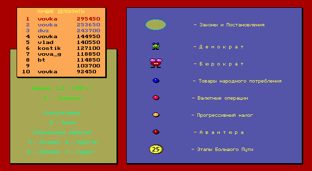 Perestroika (DOS) screenshot: Main Menu