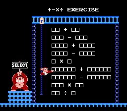 Donkey Kong Jr. Math (NES) screenshot: +-x÷ Exercise, selection screen