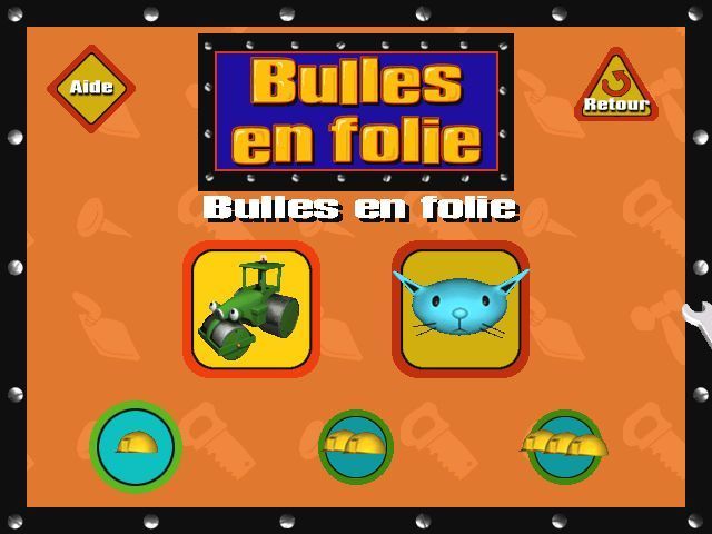 Bob the Builder: Can We Fix It? (Windows) screenshot: The Bubble Trouble mini game menu<br><br>(French release)