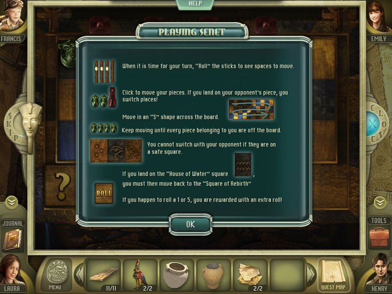 Escape the Lost Kingdom (Collector's Edition) (Windows) screenshot: At some point in the game the player will take-on the computer at a game of Senet