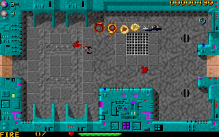 Operation Carnage (DOS) screenshot: Weapon upgrade -- now I have a flamethrower!