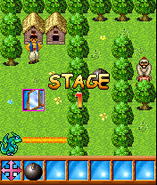 Alibaba and Forty Thieves (J2ME) screenshot: Starting the first stage with a bomb, and a mirror nearby to pick up.