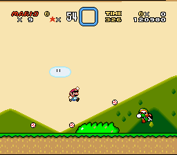 Super Mario World (SNES) screenshot: There are a few variations of this sporty enemy