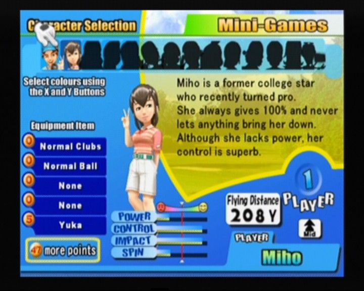 Swingerz Golf (GameCube) screenshot: Selecting character for mini-games