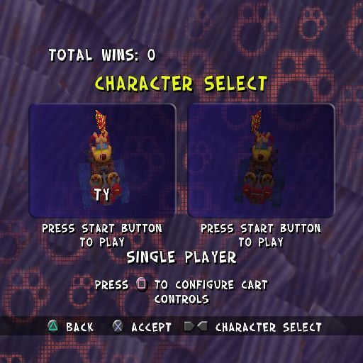 Ty the Tasmanian Tiger 2: Bush Rescue (PlayStation 2) screenshot: In addition to the main game there's also a Cart Racing option. This is the character selection screen