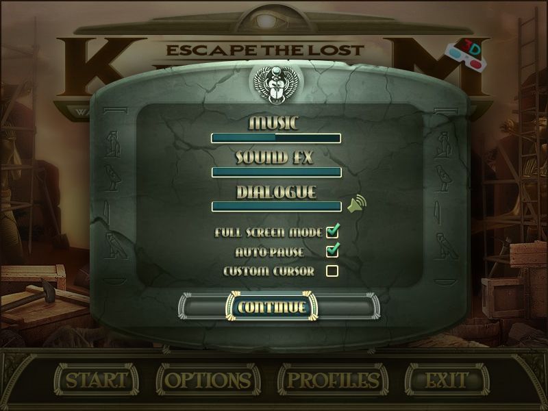 Escape the Lost Kingdom (Collector's Edition) (Windows) screenshot: The game configuration screen<br>The game has subtitles to the dialogue so the sound can be disabled