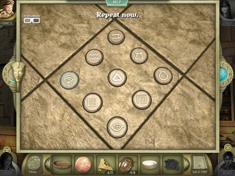 Escape the Lost Kingdom (Collector's Edition) (Windows) screenshot: There is a 'Simon Says' type of puzzle in this game
