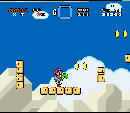 Super Mario World (SNES) screenshot: Some platforms expand and contract