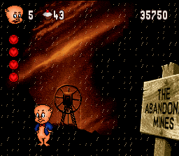 Porky Pig's Haunted Holiday (SNES) screenshot: The Abandon Mines