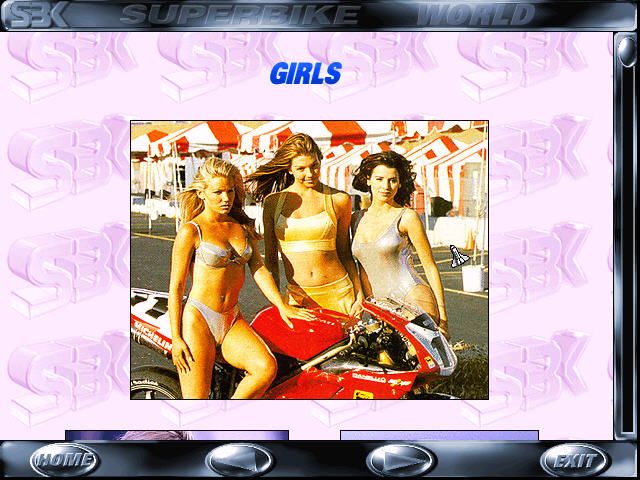 Superbike World Championship (Windows) screenshot: Gratuitous "Babes" Screen