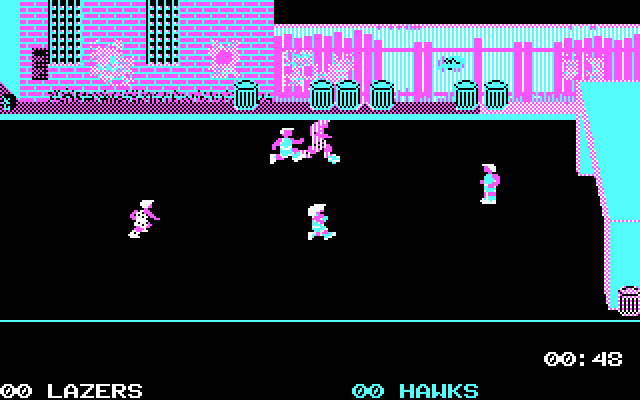 Street Sports Soccer (DOS) screenshot: Gameplay (CGA)
