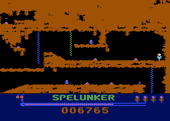 Spelunker (Atari 8-bit) screenshot: Exploring the cave.