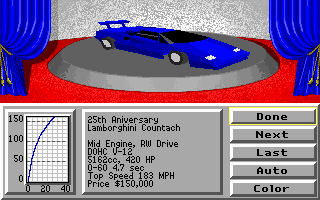 Stunts (DOS) screenshot: Car Selection