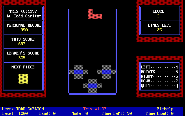 Tris (DOS) screenshot: The third level interferes still further