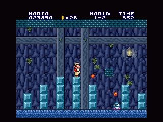 Super Mario All-Stars (SNES) screenshot: Now this is another classic location... I just hated this level when I played the game the first time... this scary music hehe :)