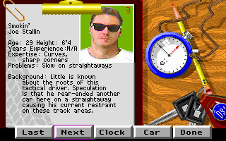 Stunts (DOS) screenshot: Opponent Selection