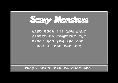 Scary Monsters (Commodore 64) screenshot: You're too cheap to get a high score...