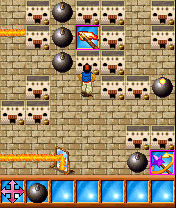 Alibaba and Forty Thieves (J2ME) screenshot: Sixth stage - typical, there is a torch to detonate the bombs, but you can't get it yet.