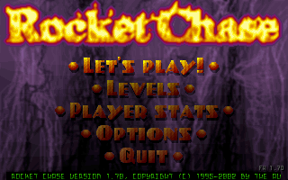 Rocket Chase (DOS) screenshot: Title screen, start menu