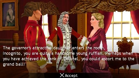 Sid Meier's Pirates! (PSP) screenshot: An audience with the Governor… and his attractive daughter!