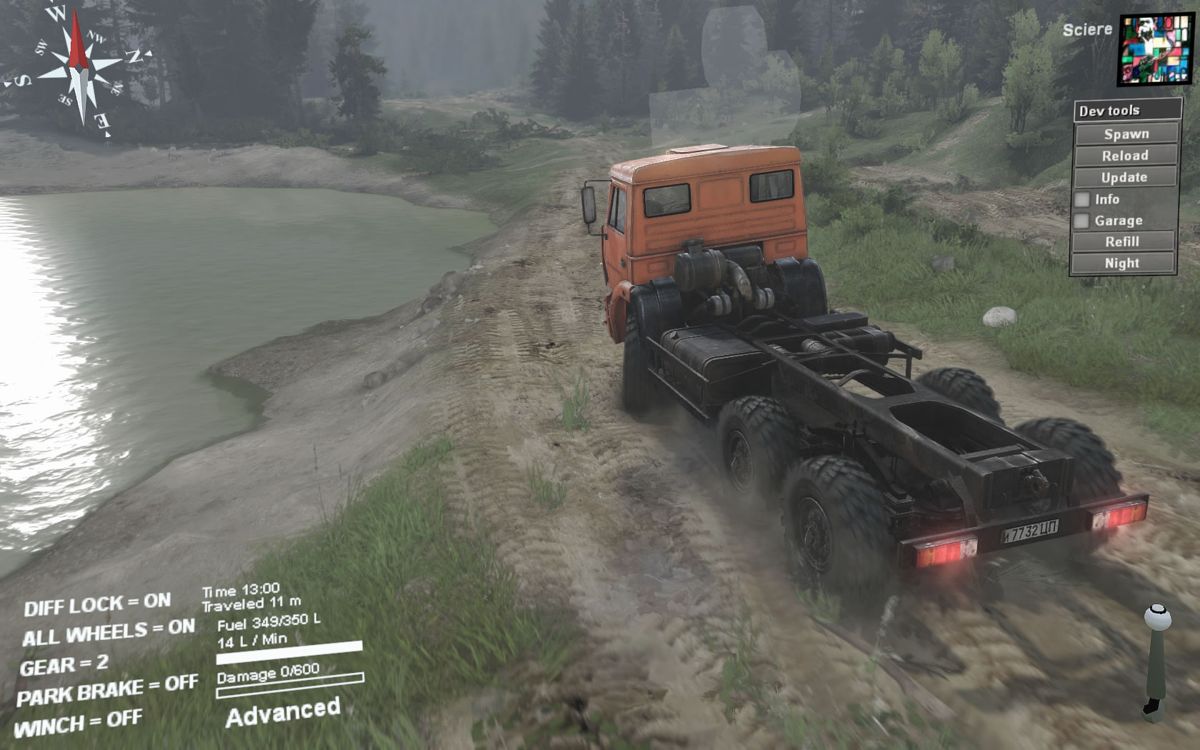 Spintires (Windows) screenshot: It is tempting to test the water.