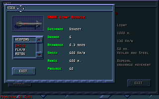 Iron Assault (DOS) screenshot: Equipment screen.