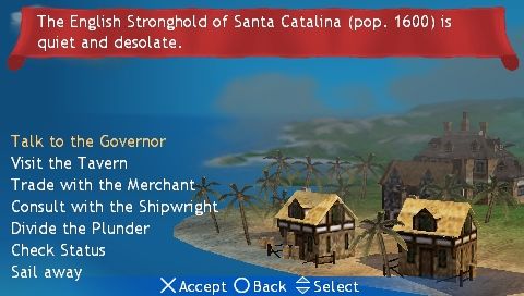 Sid Meier's Pirates! (PSP) screenshot: The main town menu