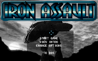 Iron Assault (DOS) screenshot: Game menu.