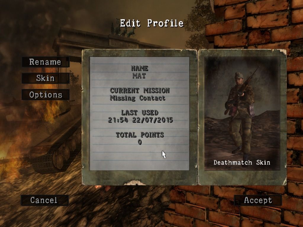 Sniper Elite (Windows) screenshot: Character profile