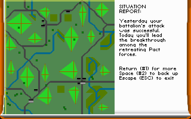 M1 Tank Platoon (DOS) screenshot: Situation report (MCGA/VGA)