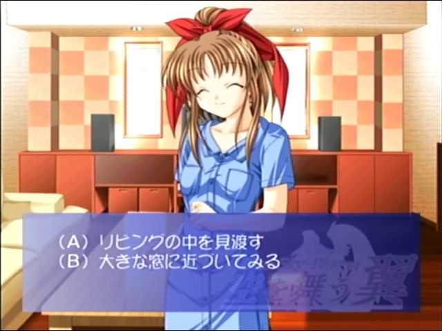Sora o Mau Tsubasa: Blue-Sky-Blue[s] (Dreamcast) screenshot: Player choices are selected with the appropriate letter button