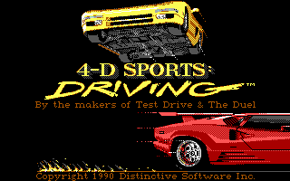 Stunts (DOS) screenshot: 4D Sports Driving Title Screen (EGA)