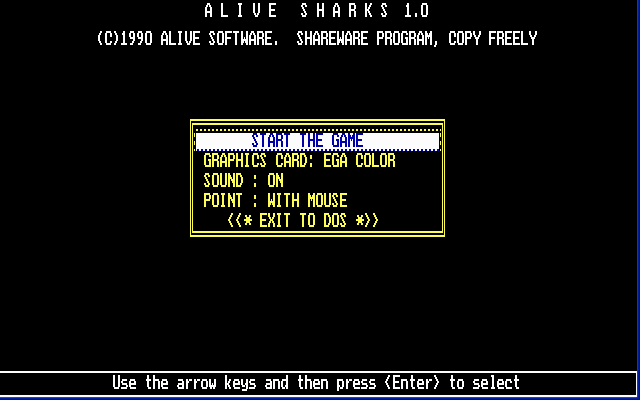 Alive Sharks (DOS) screenshot: Title screen