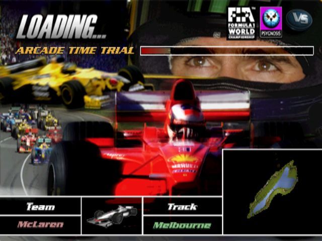 Formula 1 98 (PlayStation) screenshot: This is one of the game's load screens<br>The player has selected an Arcade Time Trial on the Australian circuit