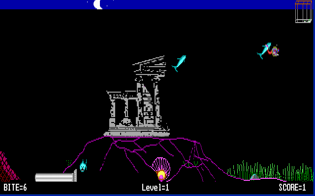Alive Sharks (DOS) screenshot: Now you carry the rare creature. Bring it back to your cage.